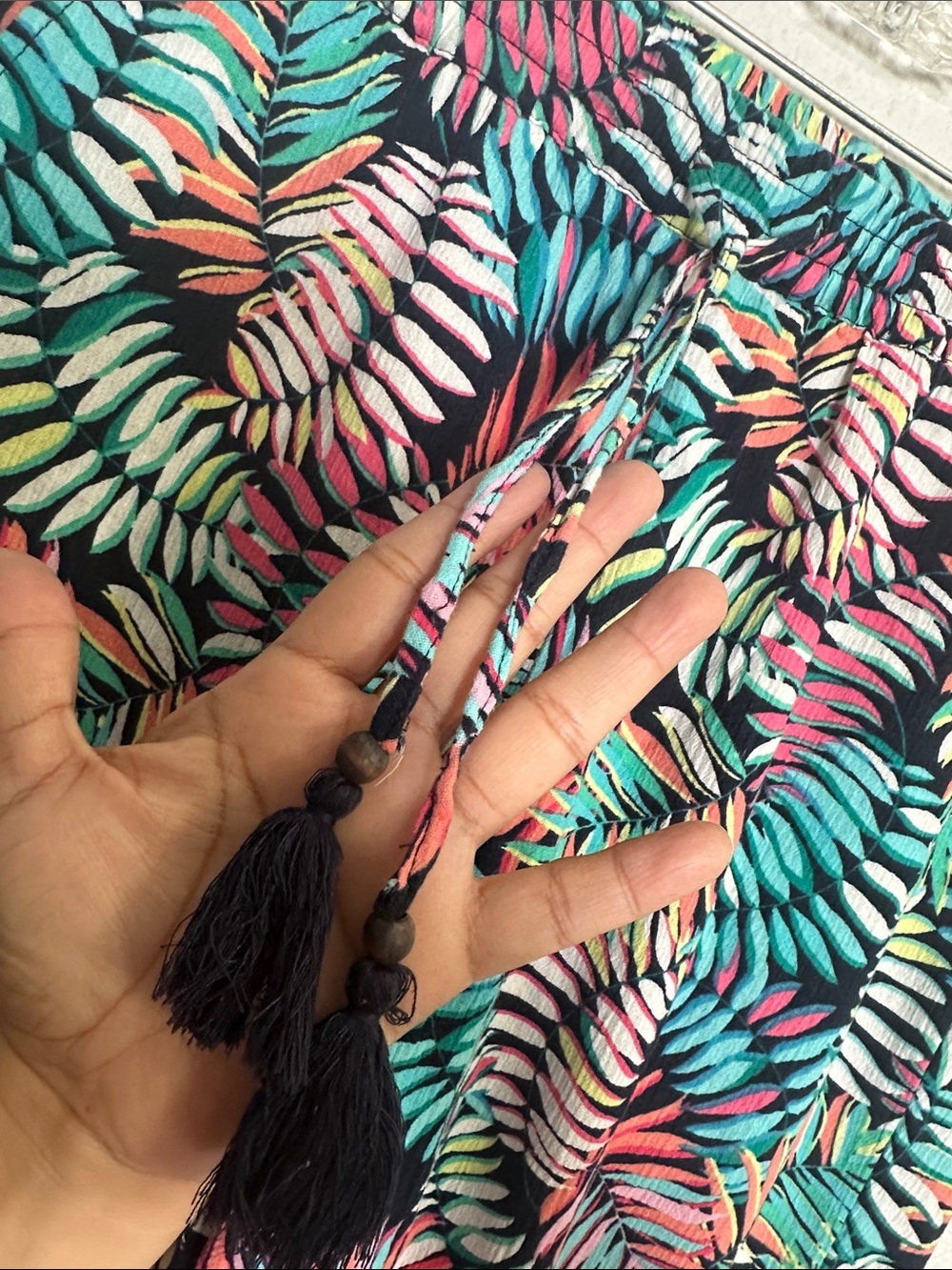 Talbots Crinkle Cotton Beach Pants Breezy Palm Print Resort Wear Coastal Medium - Picture 5 of 12